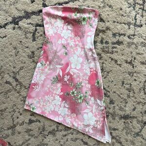 Vintage Pelican Cove Floral Strapless Asymmetrical Midi Dress